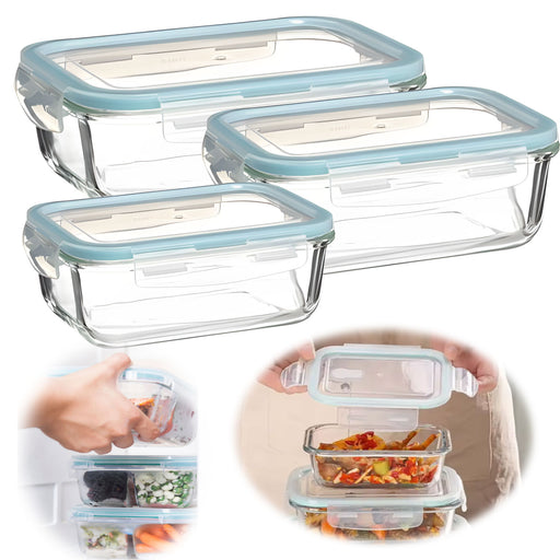 KI-generiertes Bild Glas Frischhaltedose Cook & Lock 3´er Set  mit Deckel Lebensmittel Mikrowelle Gefrierbox