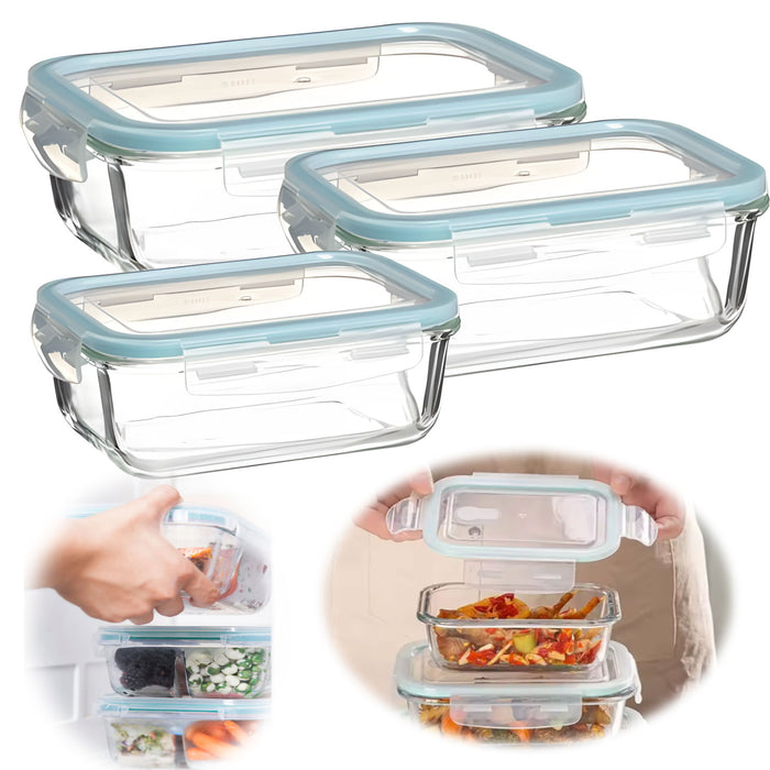 KI-generiertes Bild Glas Frischhaltedose Cook & Lock 3´er Set  mit Deckel Lebensmittel Mikrowelle Gefrierbox