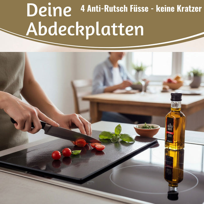 KI-generiertes Bild,2´er Set ESG Glas Herdabdeckplatten Schiefer 52x30cm Glasschneidebrett Schneidebrett