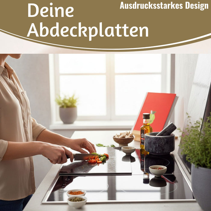KI-generiertes Bild,2´er Set ESG Glas Herdabdeckplatten Schiefer 52x30cm Glasschneidebrett Schneidebrett