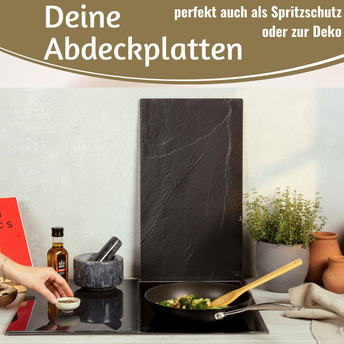 KI-generiertes Bild,2´er Set ESG Glas Herdabdeckplatten Schiefer 52x30cm Glasschneidebrett Schneidebrett