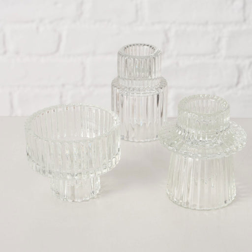 KI-generiertes Bild,3er Set Glas Kerzenständer Klar 7cm Kerzenhalter für Stabkerzen Teelichter