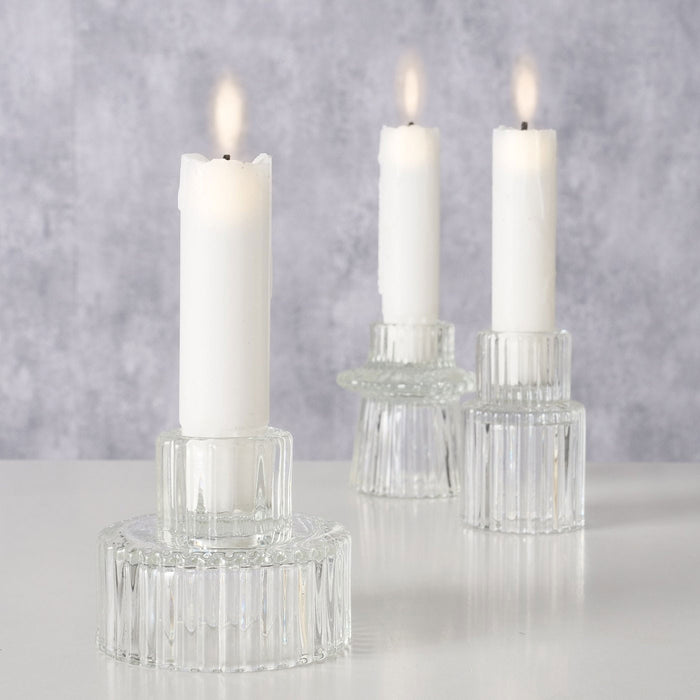 KI-generiertes Bild,3er Set Glas Kerzenständer Klar 7cm Kerzenhalter für Stabkerzen Teelichter