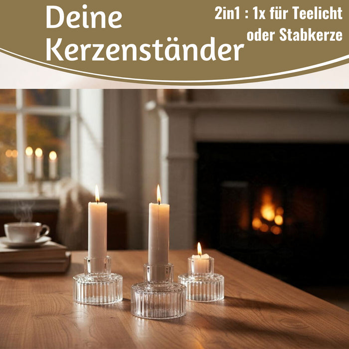 KI-generiertes Bild,3er Set Glas Kerzenständer Klar 7cm Kerzenhalter für Stabkerzen Teelichter