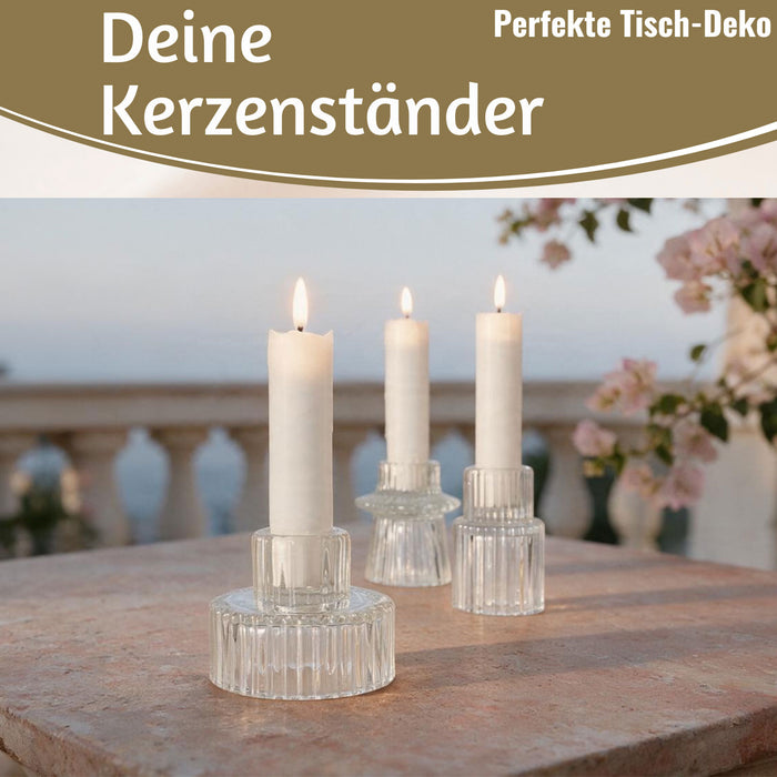 KI-generiertes Bild,3er Set Glas Kerzenständer Klar 7cm Kerzenhalter für Stabkerzen Teelichter