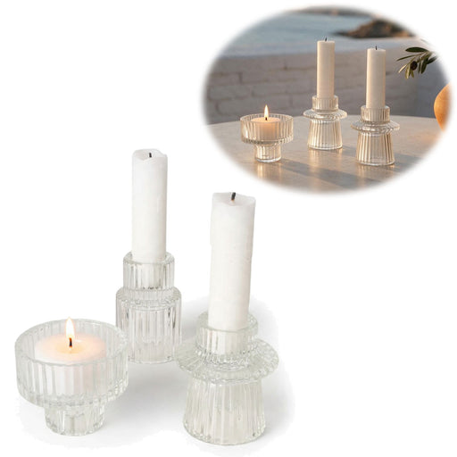 KI-generiertes Bild 3er Set Glas Kerzenständer Klar 7cm Kerzenhalter für Stabkerzen Teelichter