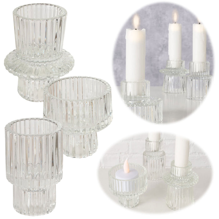 KI-generiertes Bild 3er Set Glas Kerzenständer Klar 7cm Kerzenhalter für Stabkerzen Teelichter