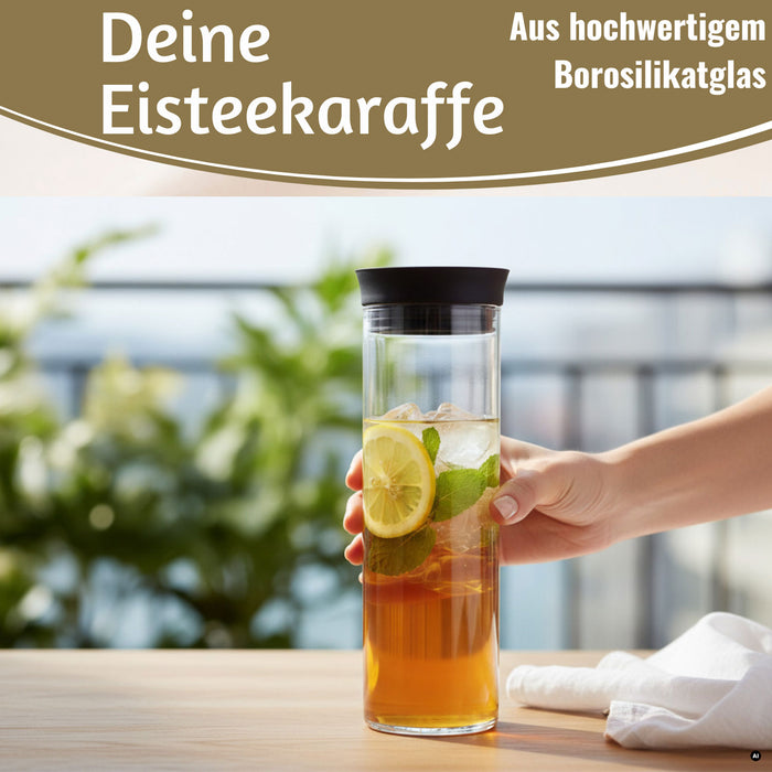 KI-generiertes Bild,2x Glas Flasche Wasserkaraffe 1L Borosilikatglas Deckel Sieb Karaffe Krug Flasche