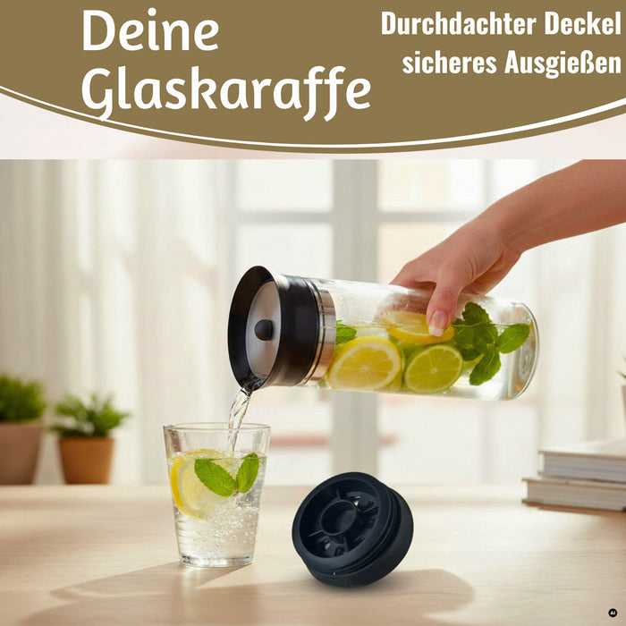 KI-generiertes Bild,Glaskaraffe Wasserkaraffe 1L Borosilikat Glas Flasche Deckel Sieb Krug Flasche
