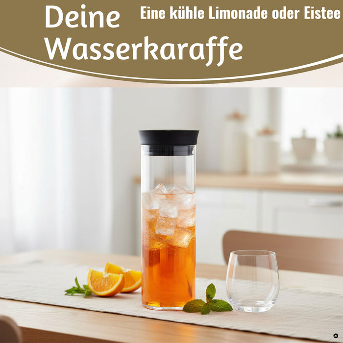 KI-generiertes Bild,Glaskaraffe Wasserkaraffe 1L Borosilikat Glas Flasche Deckel Sieb Krug Flasche