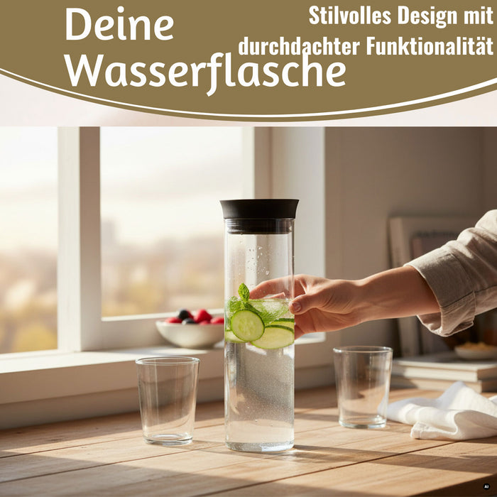 KI-generiertes Bild,Glaskaraffe Wasserkaraffe 1L Borosilikat Glas Flasche Deckel Sieb Krug Flasche