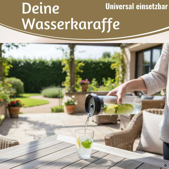 KI-generiertes Bild,Glaskaraffe Wasserkaraffe 1L Borosilikat Glas Flasche Deckel Sieb Krug Flasche