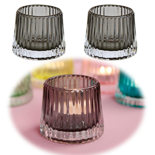 KI-generiertes Bild 2x Glas Teelichthalter Set 7x8cm Ibiza Grau Teelichtglas Windlicht-Halter