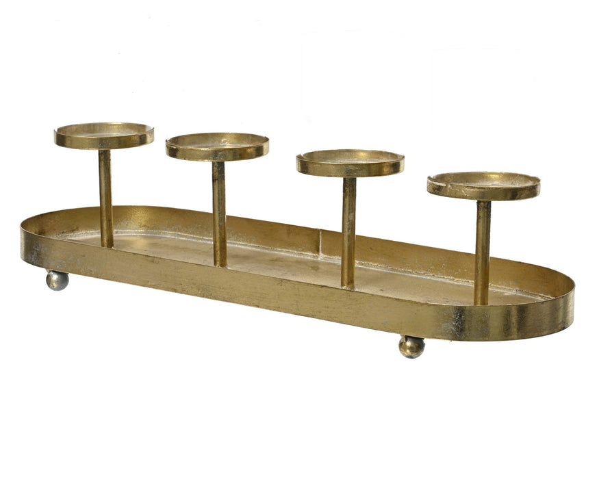 KI-generiertes Bild,Antike Kerzenschale Eisen 48cm Gold Stumpenkerze Kerzenständer Kerzenleiste