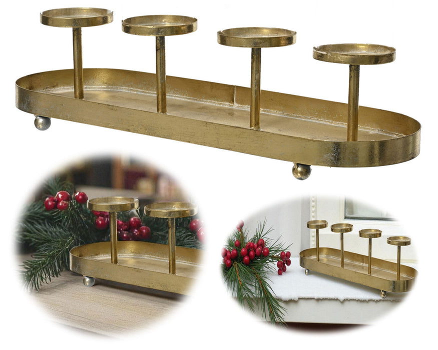 KI-generiertes Bild Antike Kerzenschale Eisen 48cm Gold Stumpenkerze Kerzenständer Kerzenleiste