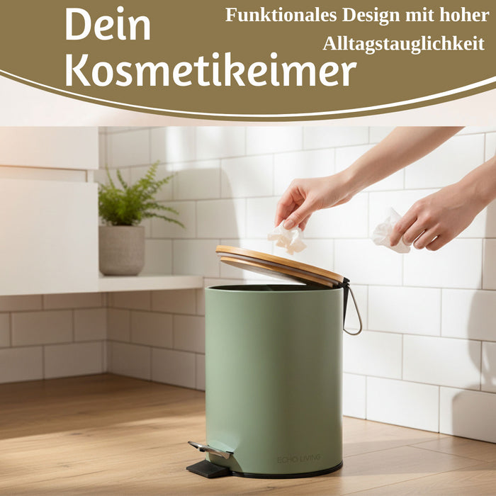KI-generiertes Bild,Tretmülleimer Papierkorb 3L Grün Soft Close Rund Kosmetikeimer Fußpedal Mülleimer