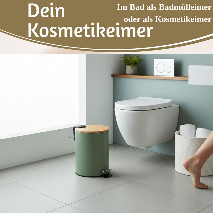 KI-generiertes Bild,Tretmülleimer Papierkorb 3L Grün Soft Close Rund Kosmetikeimer Fußpedal Mülleimer