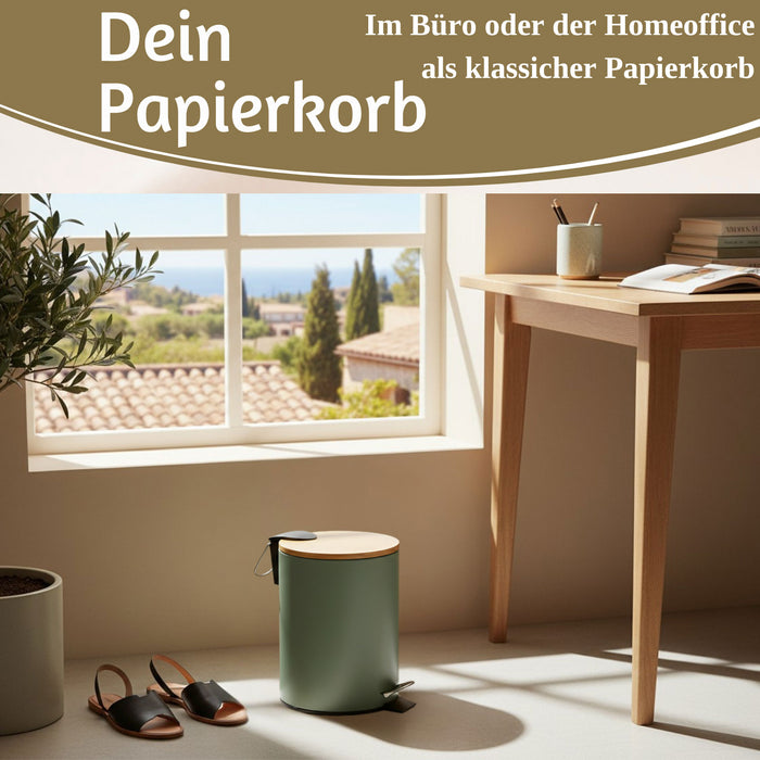 KI-generiertes Bild,Tretmülleimer Papierkorb 3L Grün Soft Close Rund Kosmetikeimer Fußpedal Mülleimer
