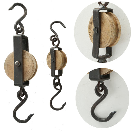 KI-generiertes Bild Loft Flaschenzug 20-27cm 2´er Set Wandhaken Deckenhaken Schiffsblock Umlenkrolle
