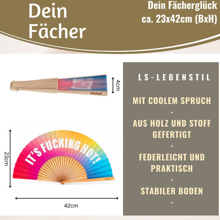 KI-generiertes Bild,Handfächer Holz Stoff Fächer "Cool Vibes Only" Schwarz faltbar Faltfächer