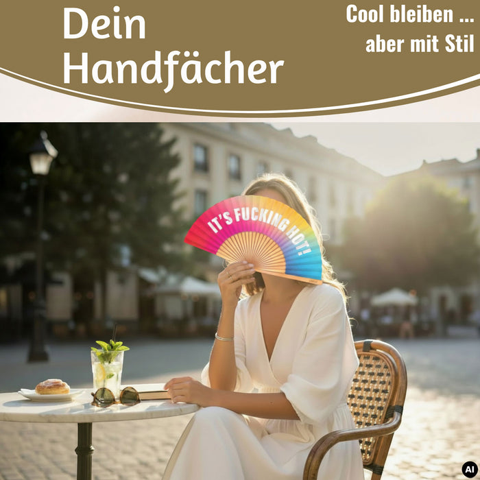 KI-generiertes Bild,Handfächer Holz Stoff Fächer "Cool Vibes Only" Schwarz faltbar Faltfächer