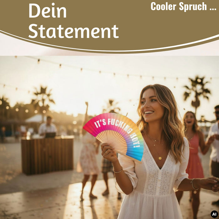 KI-generiertes Bild,Handfächer Holz Stoff Fächer "Cool Vibes Only" Schwarz faltbar Faltfächer