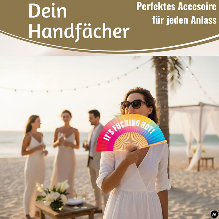 KI-generiertes Bild,Handfächer Holz Stoff Fächer "Cool Vibes Only" Schwarz faltbar Faltfächer