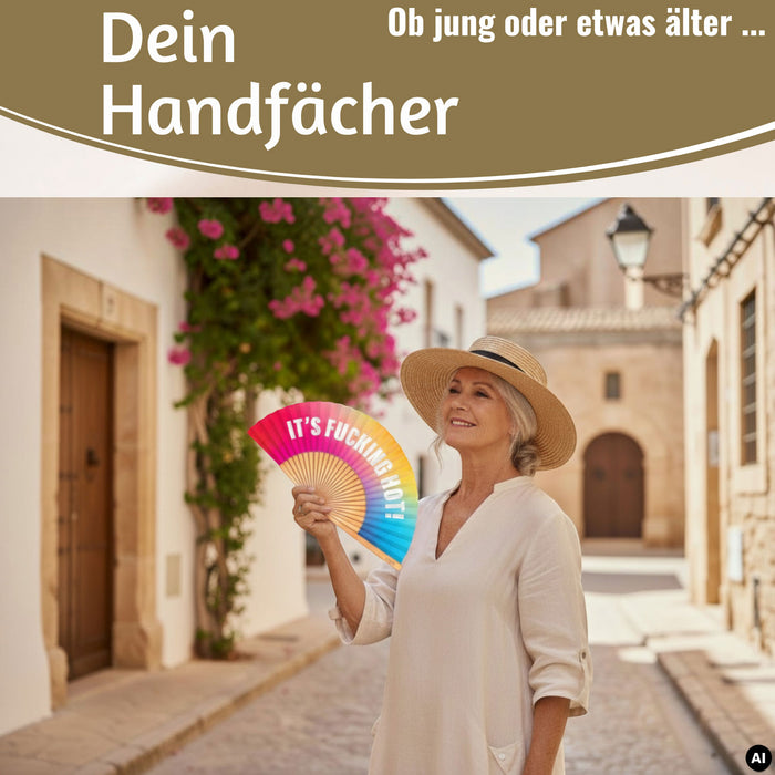 KI-generiertes Bild,Handfächer Holz Stoff Fächer "Cool Vibes Only" Schwarz faltbar Faltfächer