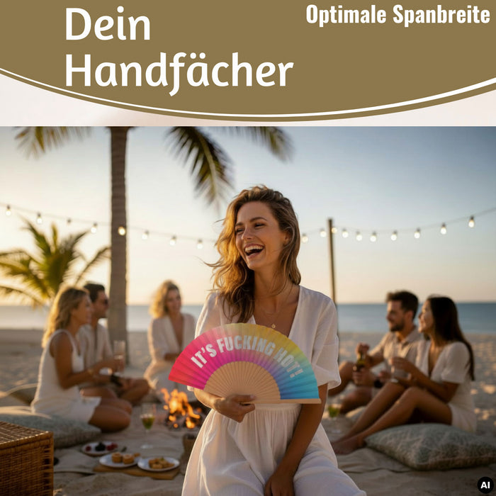 KI-generiertes Bild,Handfächer Holz Stoff Fächer "Cool Vibes Only" Schwarz faltbar Faltfächer