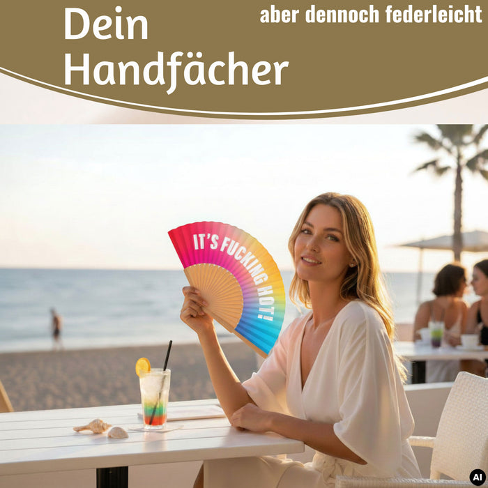 KI-generiertes Bild,Handfächer Holz Stoff Fächer "Cool Vibes Only" Schwarz faltbar Faltfächer