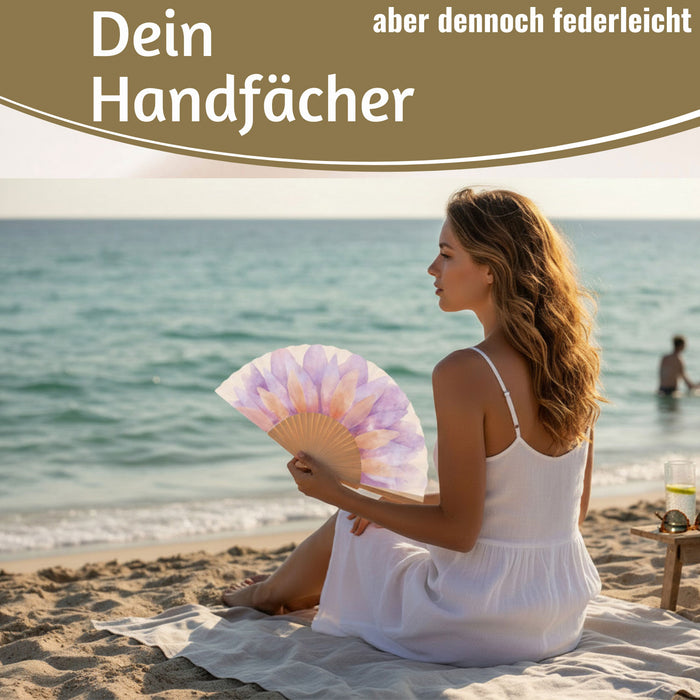 KI-generiertes Bild,Handfächer Holz Stoff Fächer "Blume" Lila Pink Rose faltbar Faltfächer