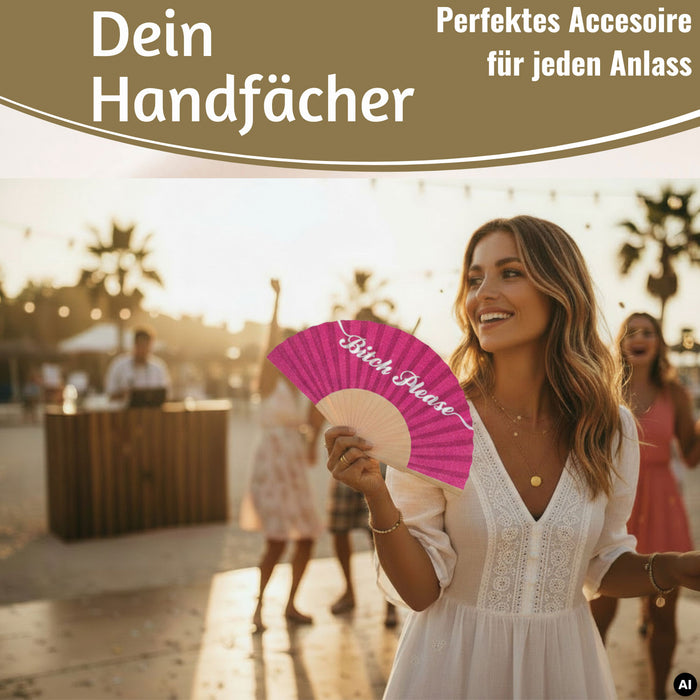 KI-generiertes Bild,Handfächer Holz Stoff Fächer "Karma Baby" Gelb Lila faltbar Faltfächer