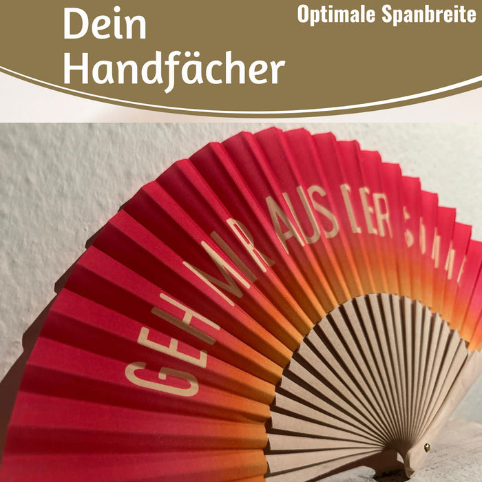 KI-generiertes Bild,Handfächer Holz Stoff Fächer "Geh mir aus der Sonne" Pink faltbar Faltfächer
