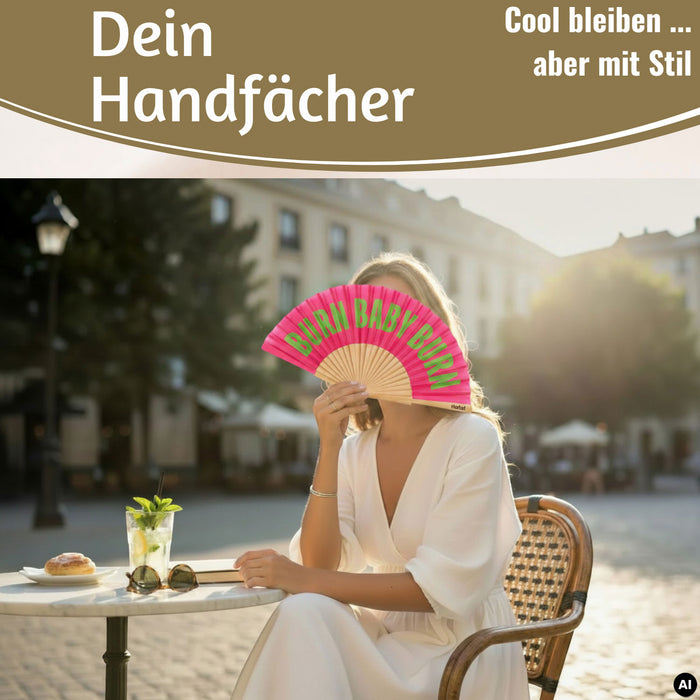 KI-generiertes Bild,Handfächer Holz Stoff Fächer "Cool Vibes Only" Schwarz faltbar Faltfächer