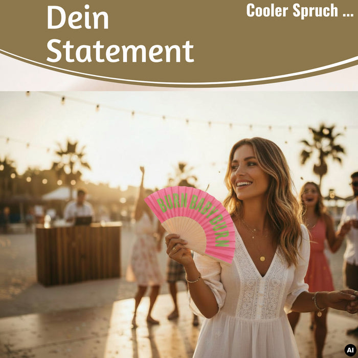 KI-generiertes Bild,Handfächer Holz Stoff Fächer "Cool Vibes Only" Schwarz faltbar Faltfächer