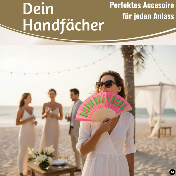 KI-generiertes Bild,Handfächer Holz Stoff Fächer "Cool Vibes Only" Schwarz faltbar Faltfächer