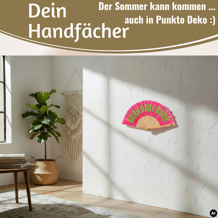 KI-generiertes Bild,Handfächer Holz Stoff Fächer "Cool Vibes Only" Schwarz faltbar Faltfächer