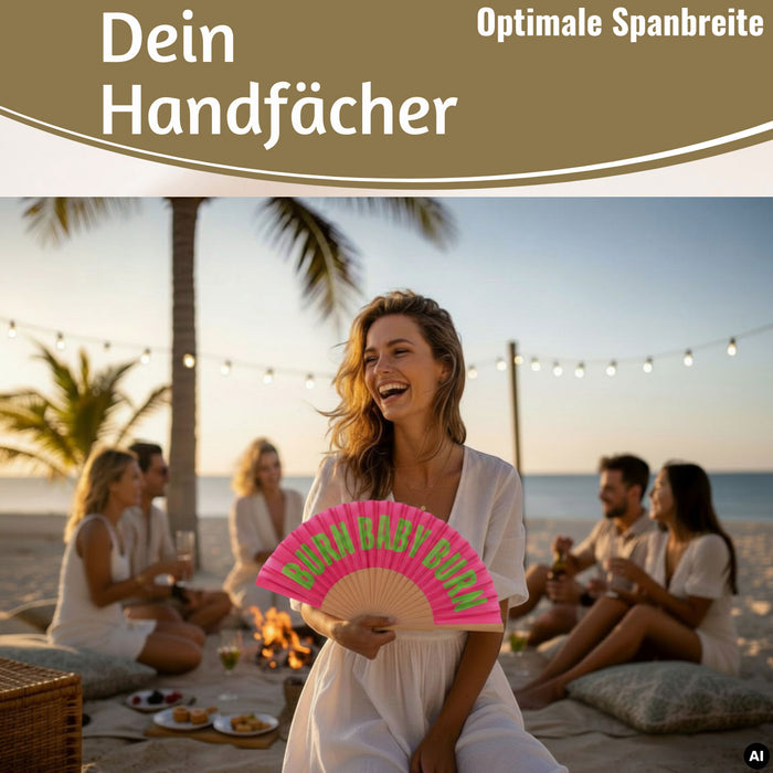 KI-generiertes Bild,Handfächer Holz Stoff Fächer "Cool Vibes Only" Schwarz faltbar Faltfächer