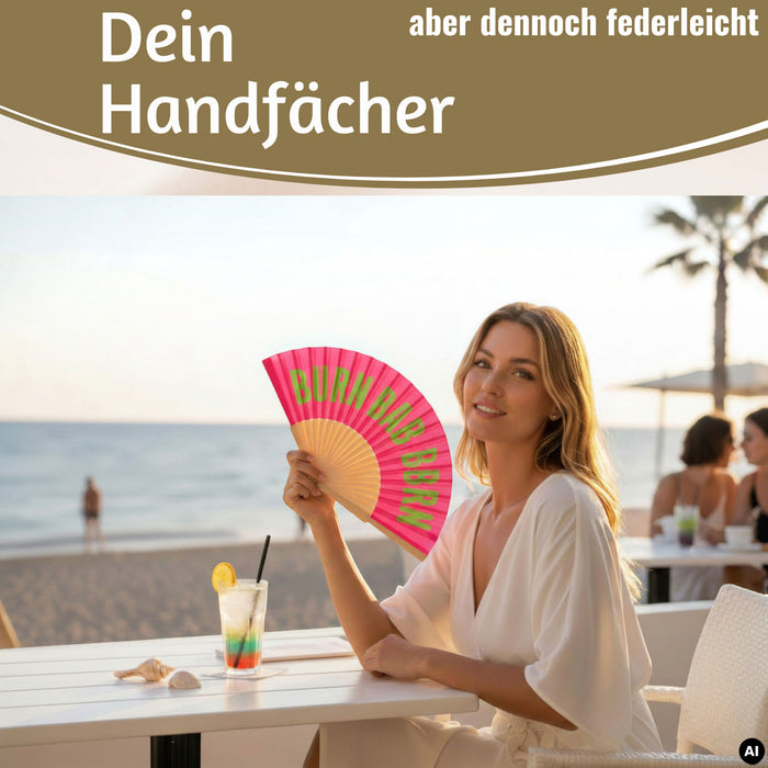 KI-generiertes Bild,Handfächer Holz Stoff Fächer "Cool Vibes Only" Schwarz faltbar Faltfächer