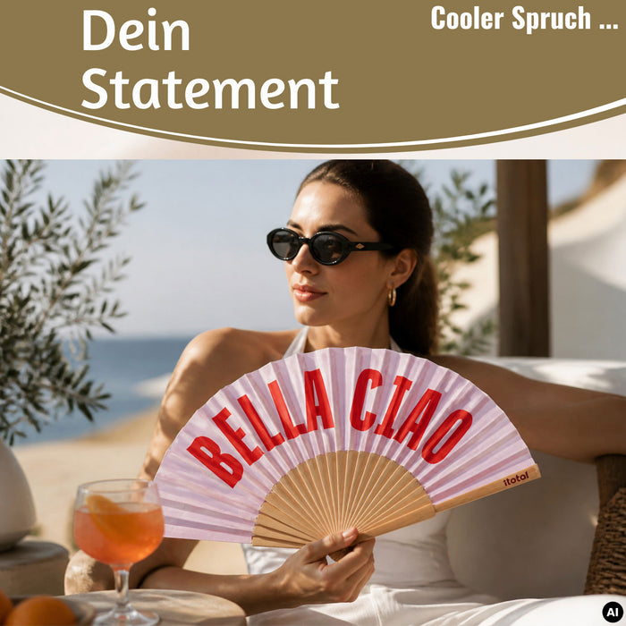 KI-generiertes Bild,Handfächer Holz Stoff Fächer "Cool Vibes Only" Schwarz faltbar Faltfächer