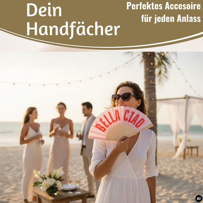 KI-generiertes Bild,Handfächer Holz Stoff Fächer "Cool Vibes Only" Schwarz faltbar Faltfächer