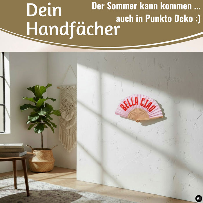 KI-generiertes Bild,Handfächer Holz Stoff Fächer "Cool Vibes Only" Schwarz faltbar Faltfächer