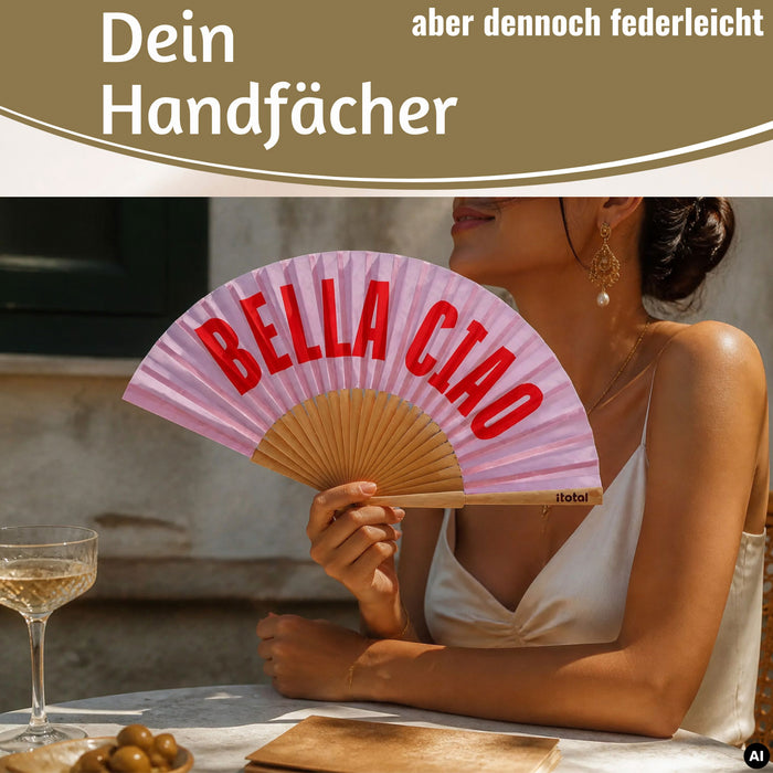 KI-generiertes Bild,Handfächer Holz Stoff Fächer "Cool Vibes Only" Schwarz faltbar Faltfächer