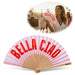 KI-generiertes Bild Handfächer Holz Stoff Fächer "Bella Ciao" Rosa Rot faltbar Faltfächer