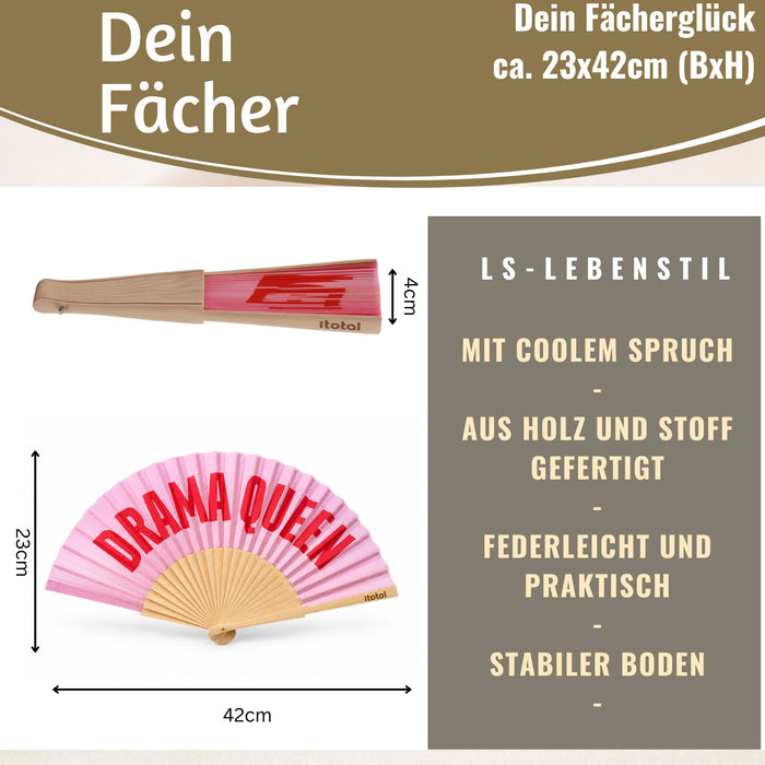 KI-generiertes Bild,Handfächer Holz Stoff Fächer "Cool Vibes Only" Schwarz faltbar Faltfächer