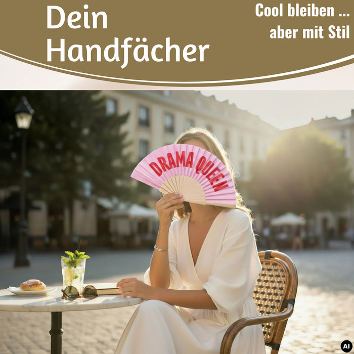 KI-generiertes Bild,Handfächer Holz Stoff Fächer "Cool Vibes Only" Schwarz faltbar Faltfächer