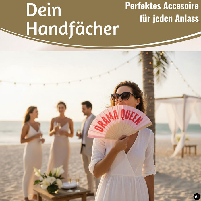 KI-generiertes Bild,Handfächer Holz Stoff Fächer "Cool Vibes Only" Schwarz faltbar Faltfächer