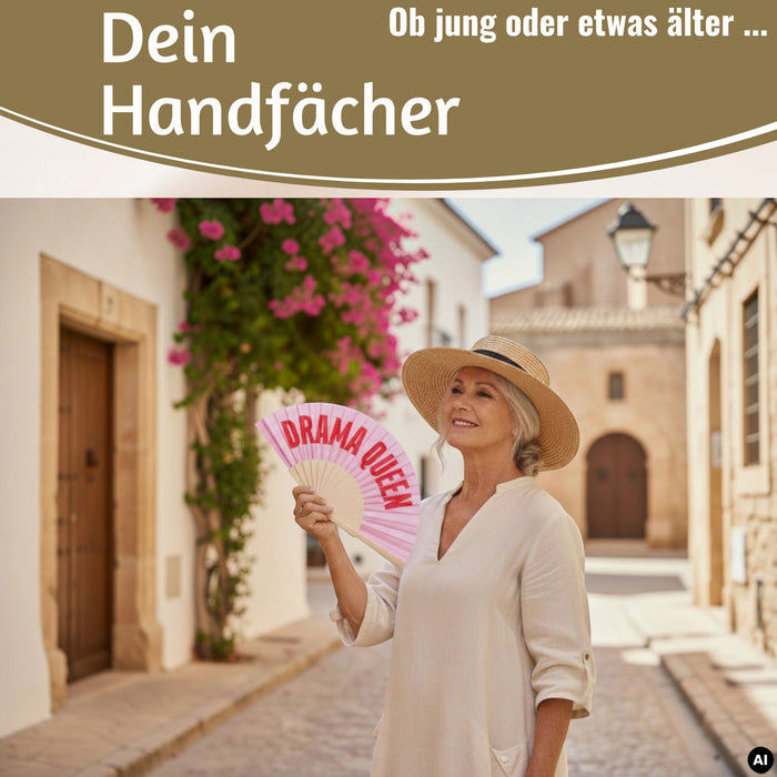 KI-generiertes Bild,Handfächer Holz Stoff Fächer "Cool Vibes Only" Schwarz faltbar Faltfächer