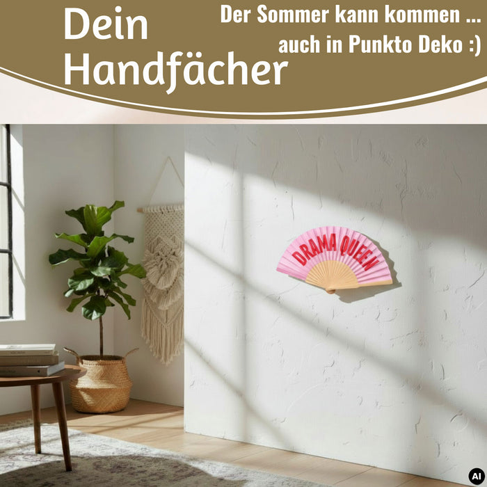 KI-generiertes Bild,Handfächer Holz Stoff Fächer "Cool Vibes Only" Schwarz faltbar Faltfächer