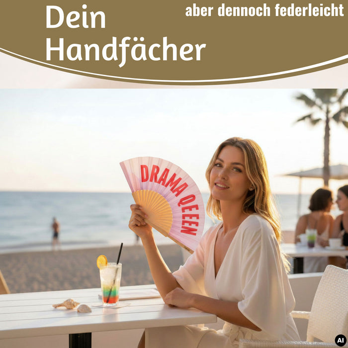 KI-generiertes Bild,Handfächer Holz Stoff Fächer "Cool Vibes Only" Schwarz faltbar Faltfächer